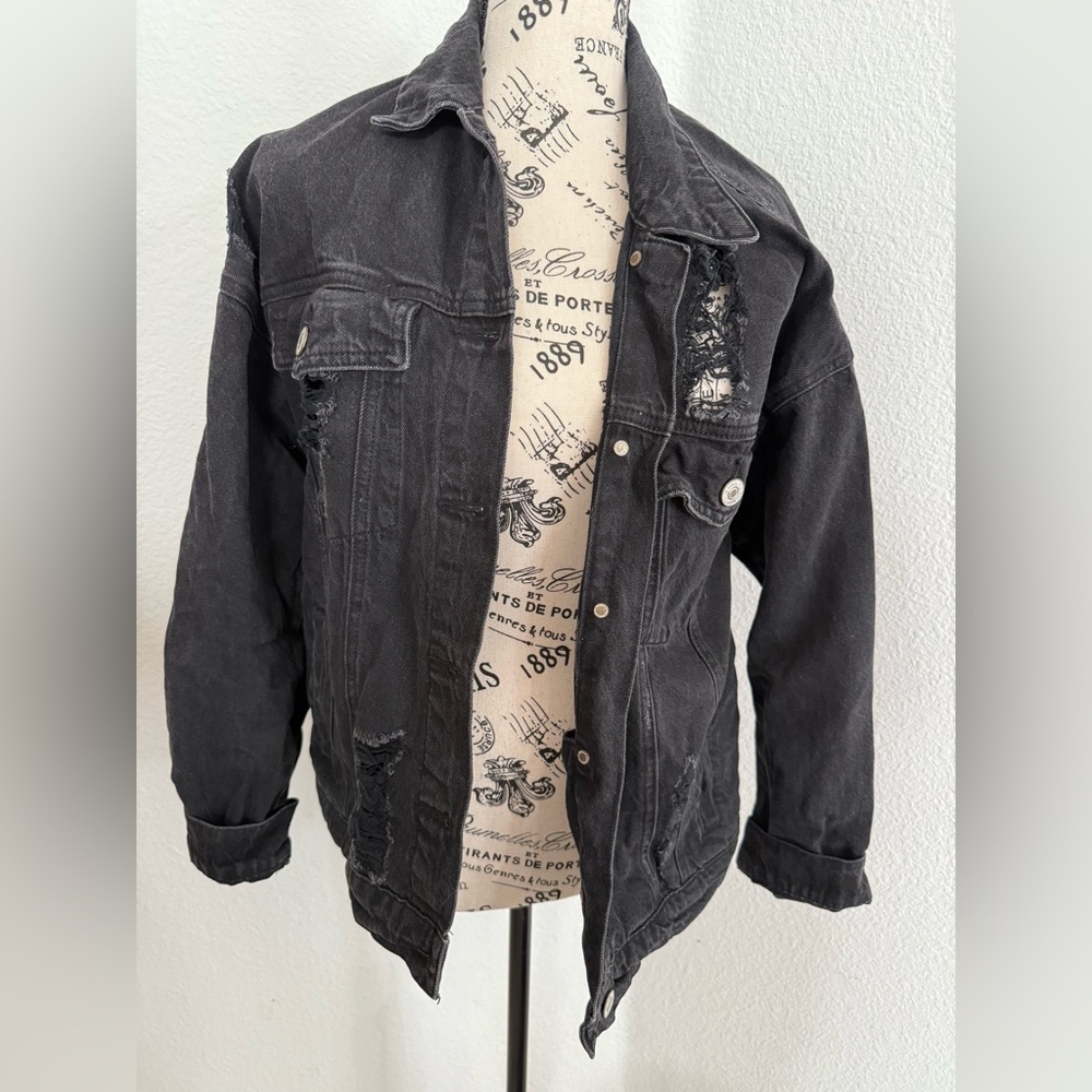 Forever 21 Distressed Black Denim Jacket